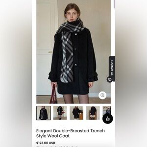 Elegant Double-Breasted Trench Style Wool Coat